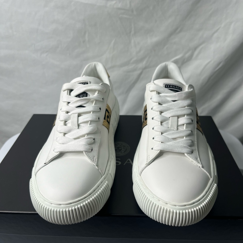 Versace White Sneakers Minimalist Design Rubber Sole